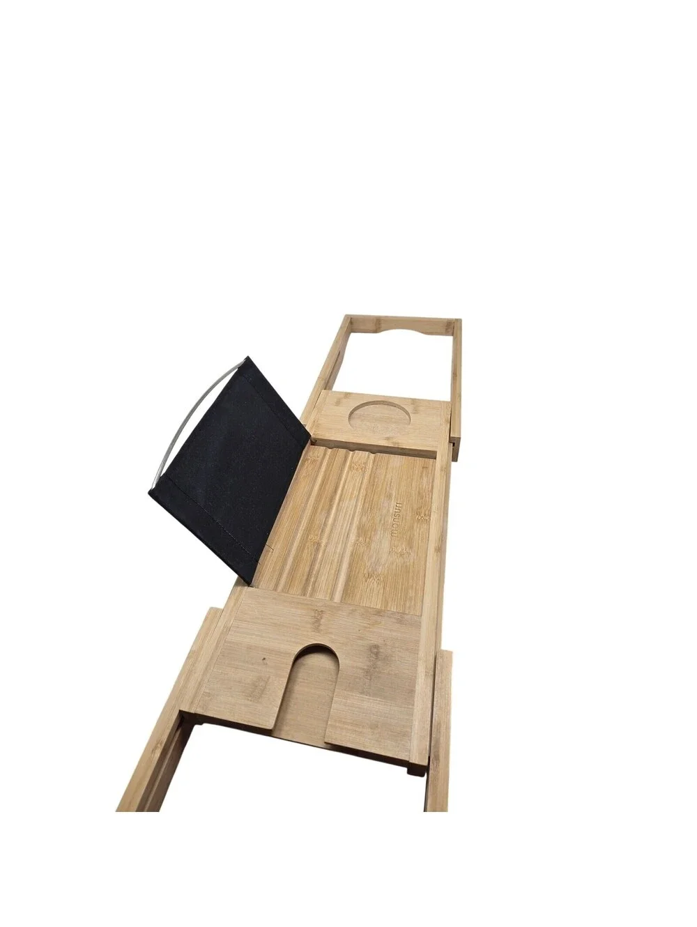 Monsun Bamboo Bathtub Caddy Tray with Book Holder and Wine Glass Slot